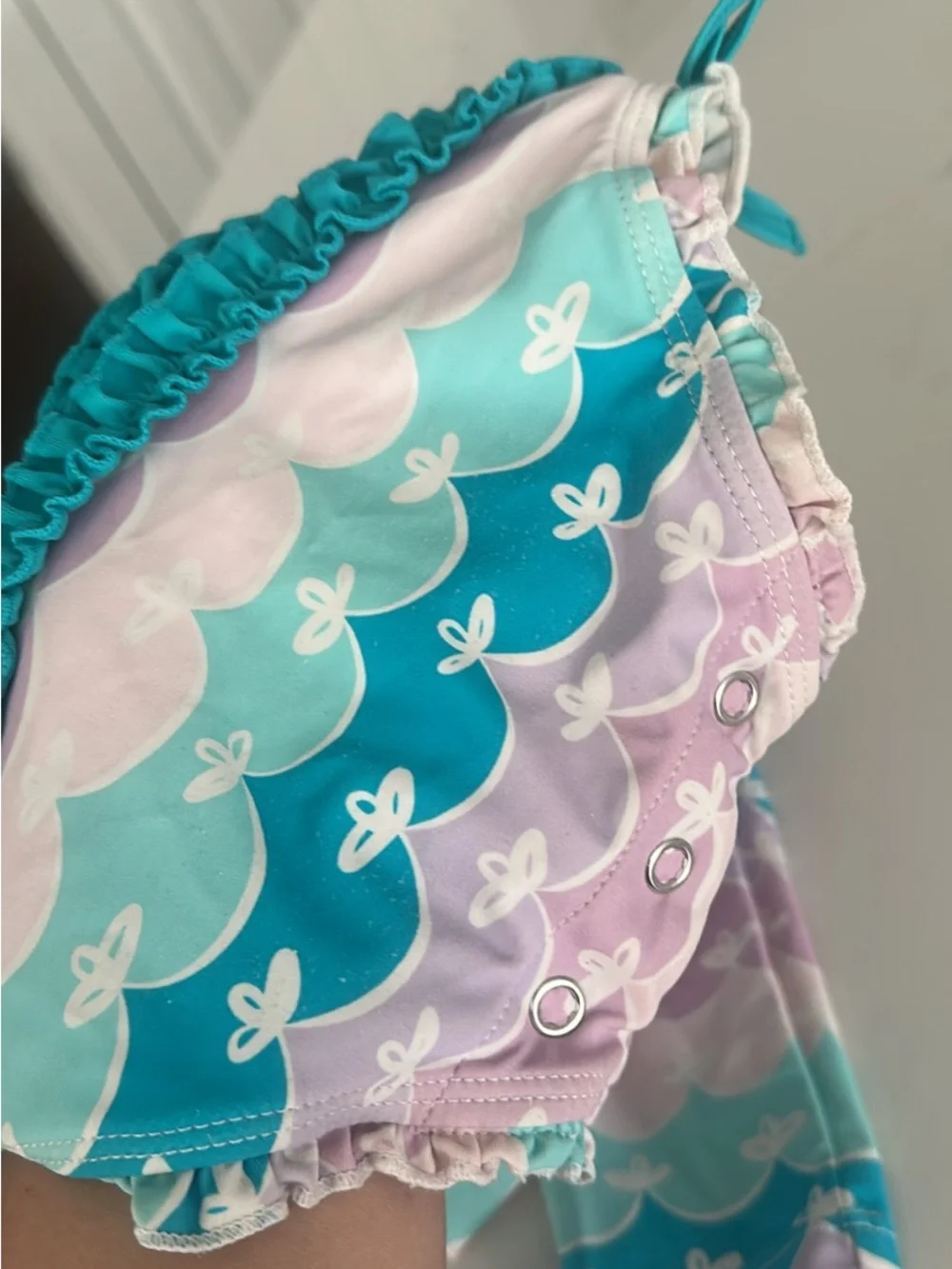Ruffle Butts Long Sleeve One Piece Rash Guard Swim Suit Mermaid print 3T